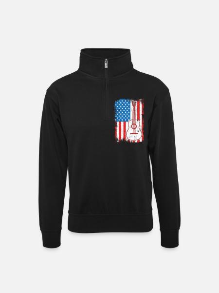 U.S. Flag Guitarist - Unisex sweater with zip collar - black