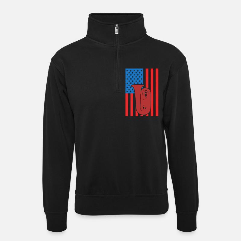 Tuba USA Flagge - Unisex Pullover mit Zip-Kragen - Schwarz