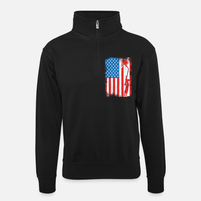 Drapeau de soudage des États-Unis - Sweat col montant zippé unisexe - noir