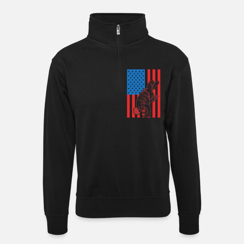 Breakdance USA Flagge - Unisex Pullover mit Zip-Kragen - Schwarz