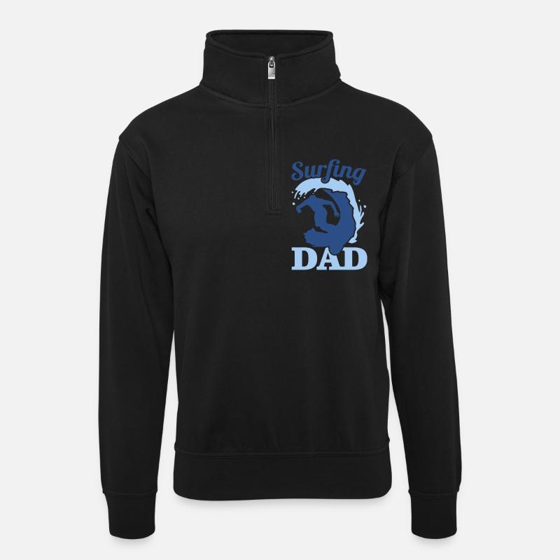 Surfer Vater - Unisex Pullover mit Zip-Kragen - Schwarz
