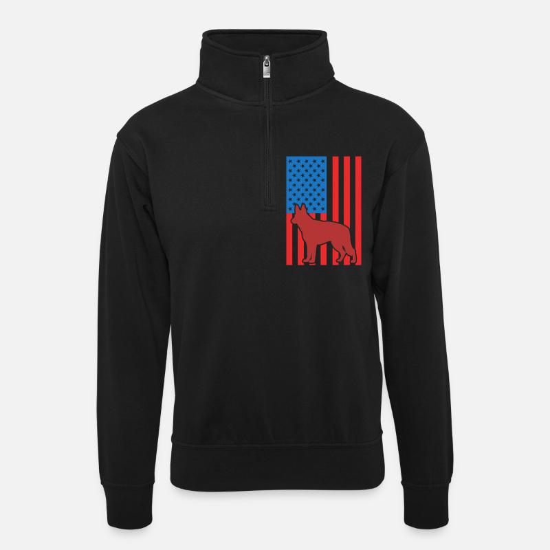 Schäferhund US Flagge - Unisex Pullover mit Zip-Kragen - Schwarz