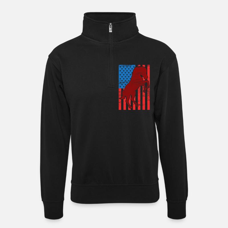 US Flagge Reiten - Unisex Pullover mit Zip-Kragen - Schwarz