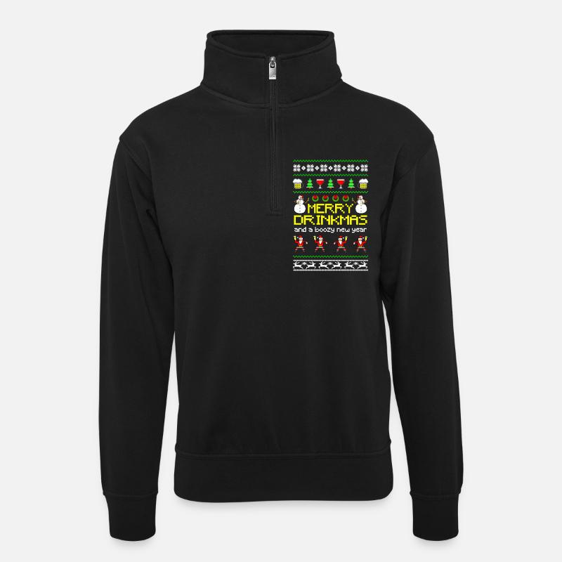 Merry Drinkmas - Unisex Pullover mit Zip-Kragen - Schwarz
