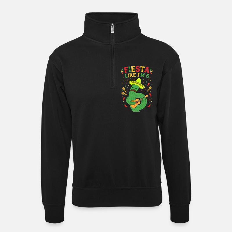 Fiesta Like I'm 6 Cactus - Unisex sweater with zip collar - black