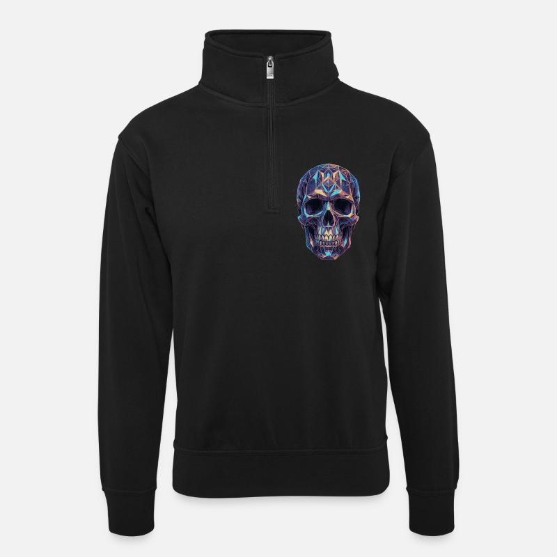 Geometrischer Schädel in Farbpracht - Unisex Pullover mit Zip-Kragen - Schwarz