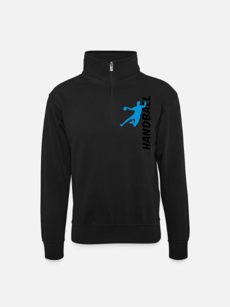 Handball - seitlich - Unisex Pullover mit Zip-Kragen - Schwarz