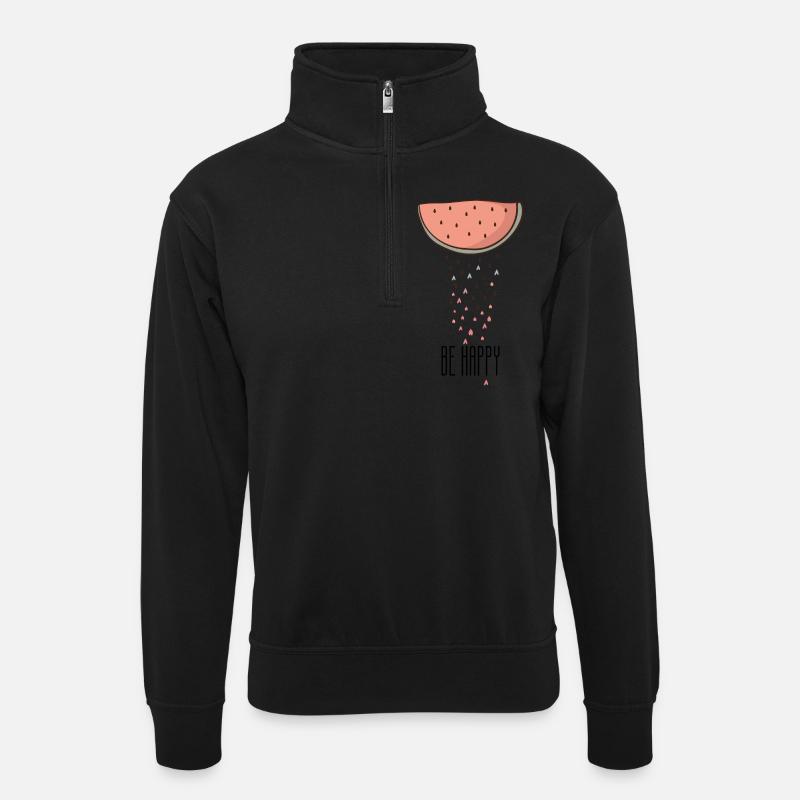 BE HAPPY - Unisex Pullover mit Zip-Kragen - Schwarz