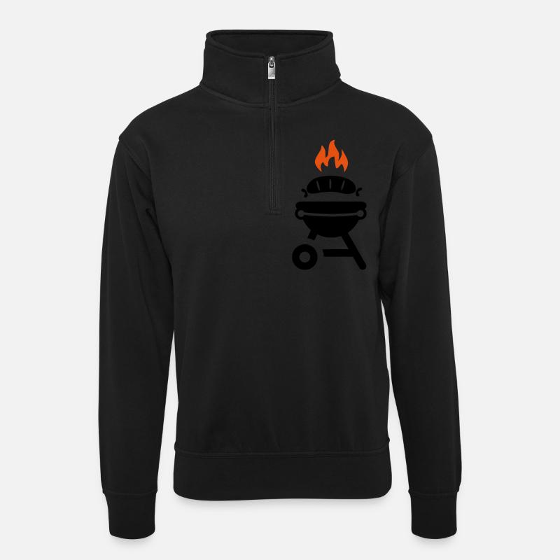Grill mit Wurst - Unisex Pullover mit Zip-Kragen - Schwarz