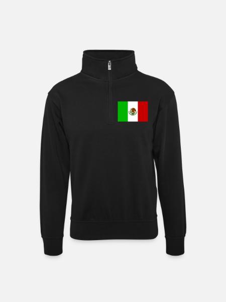 Flagge México - Unisex Pullover mit Zip-Kragen - Schwarz