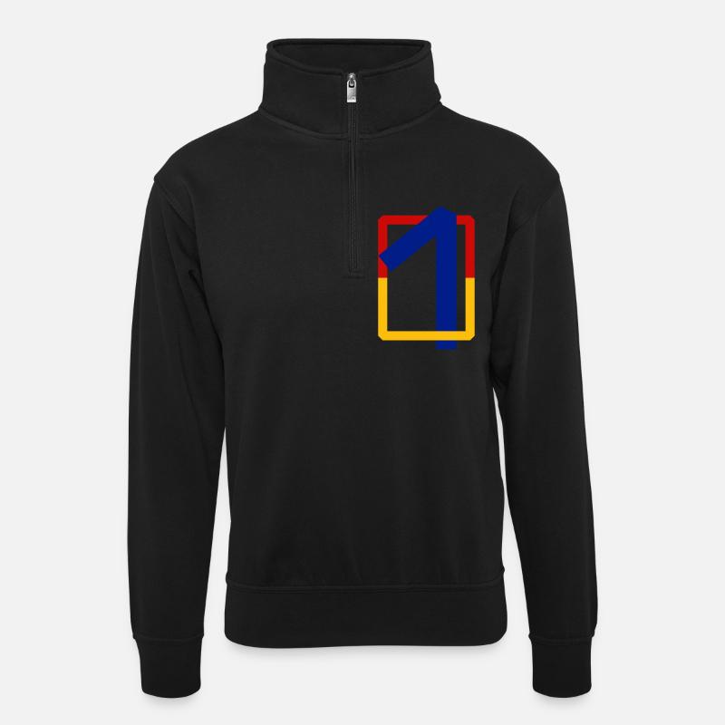 Zehn kantig - Unisex Pullover mit Zip-Kragen - Schwarz