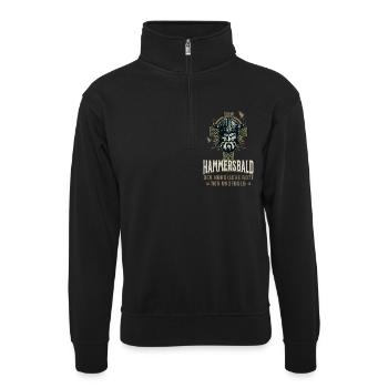 Hammersbald - Lustiger Wikinger-Gott der Ungeduld  - Unisex Pullover mit Zip-Kragen - Schwarz - Vorne