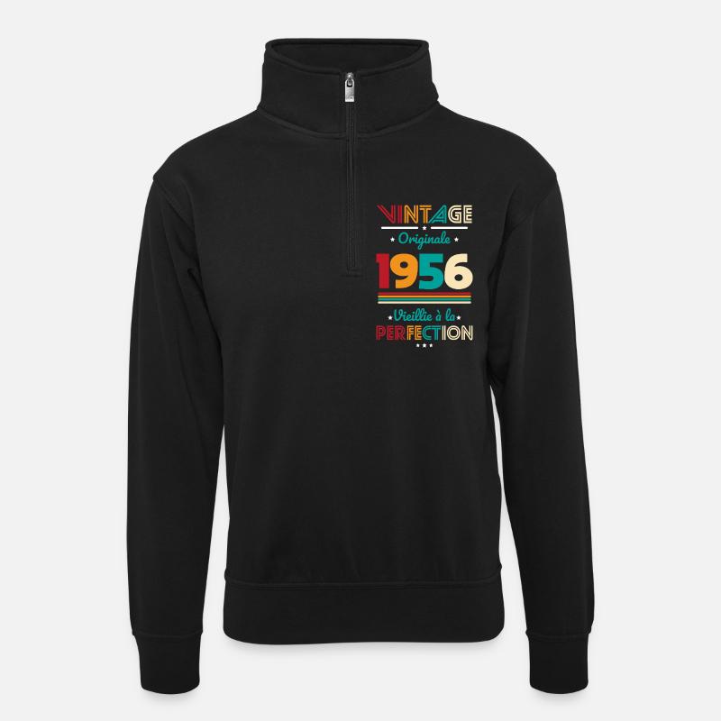 1956 – Jahrgang – Perfekt gereift - Unisex Pullover mit Zip-Kragen - Schwarz