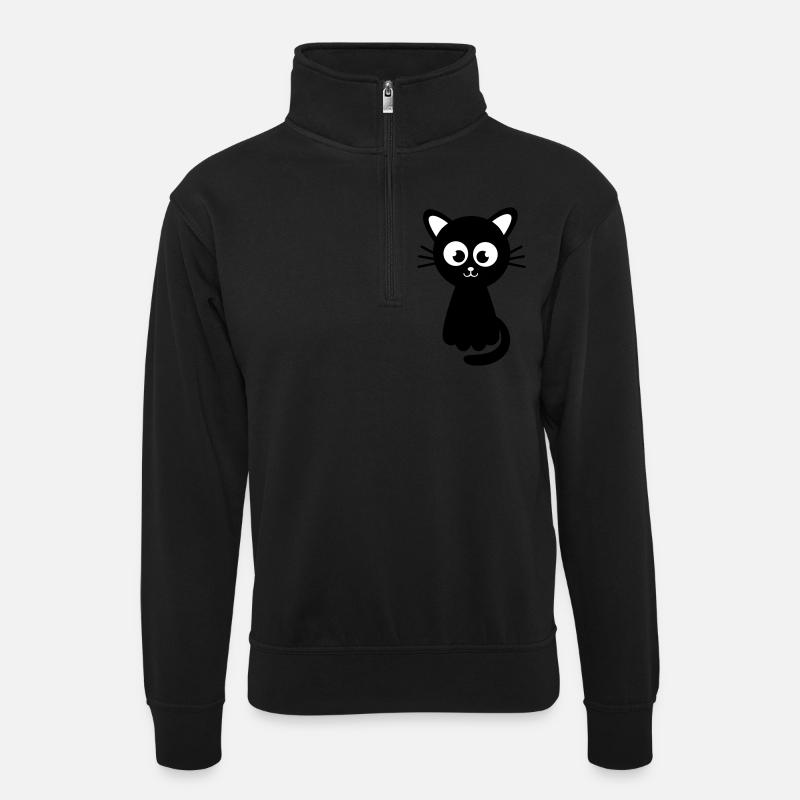 Funny sweet cat - Unisex sweater with zip collar - black