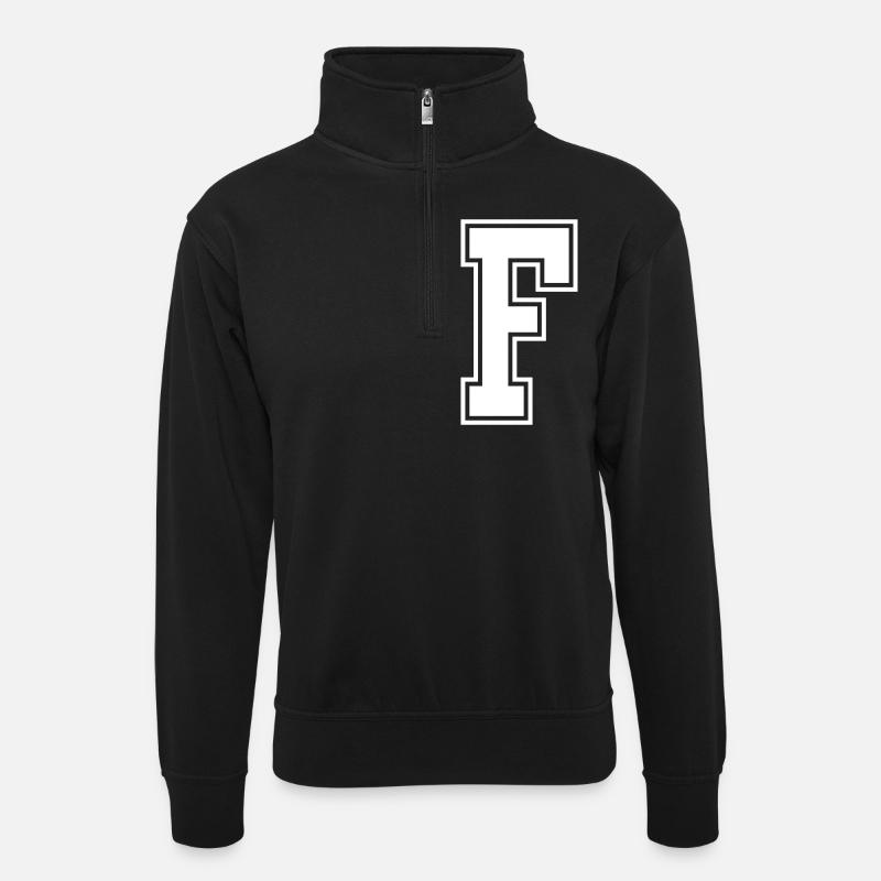 Buchstabe F - Unisex Pullover mit Zip-Kragen - Schwarz