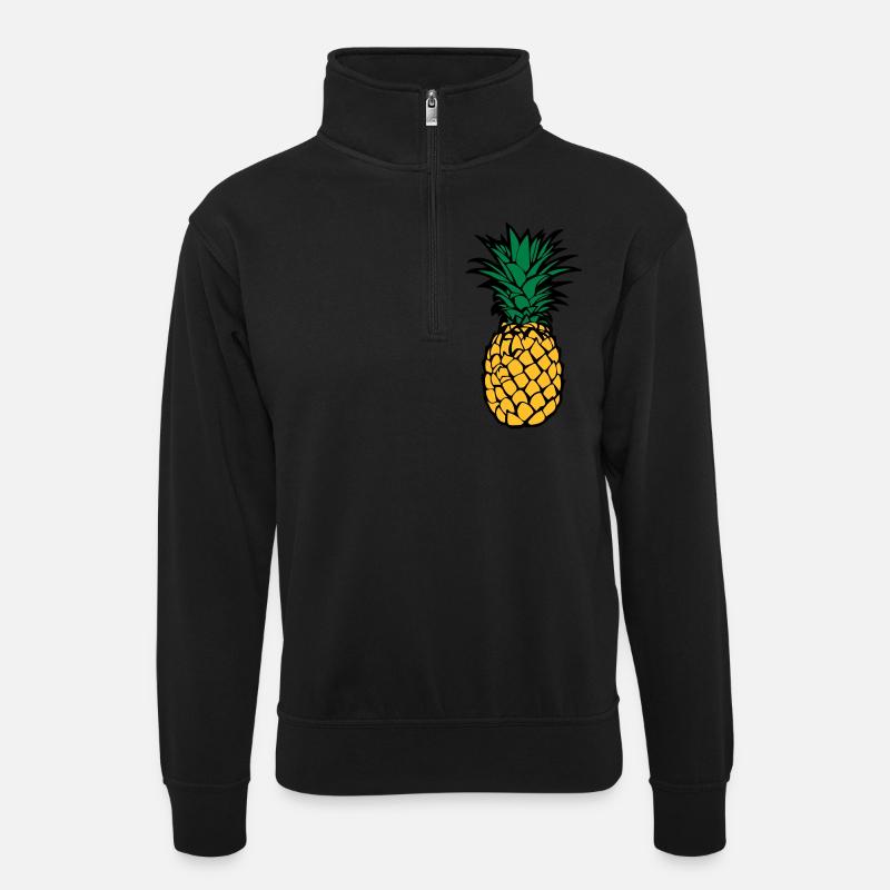 Ananas - Unisex Pullover mit Zip-Kragen - Schwarz
