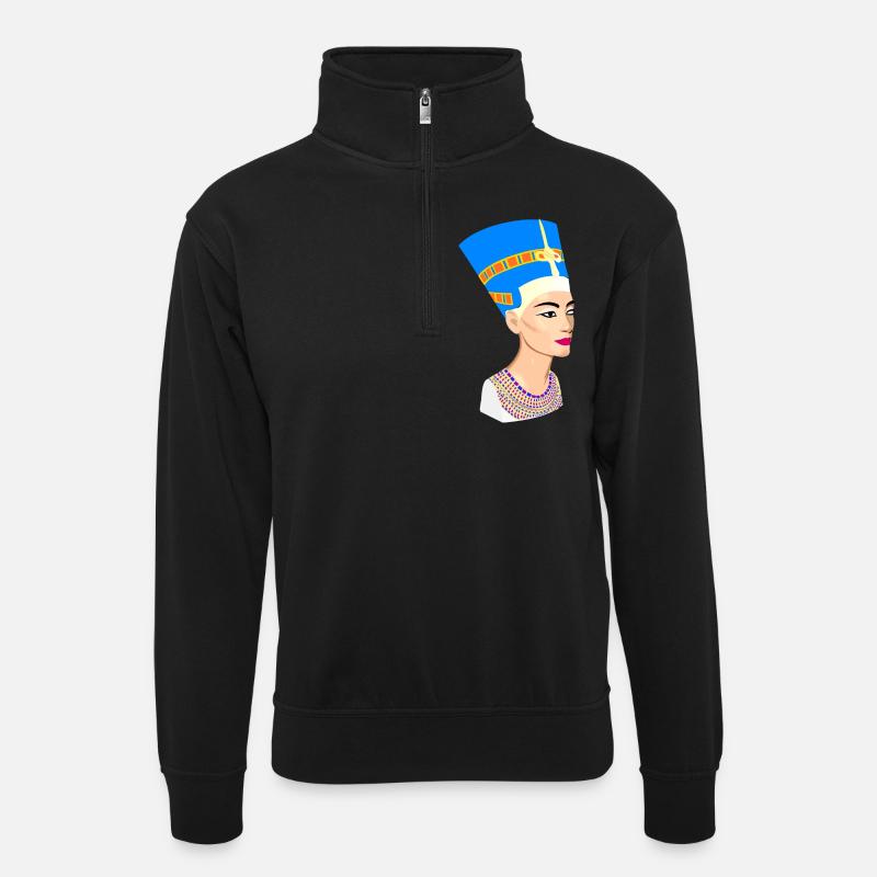 Nofretete - Unisex Pullover mit Zip-Kragen - Schwarz