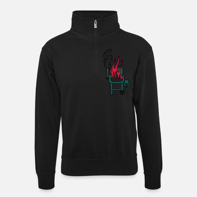 Grill - Unisex Pullover mit Zip-Kragen - Schwarz
