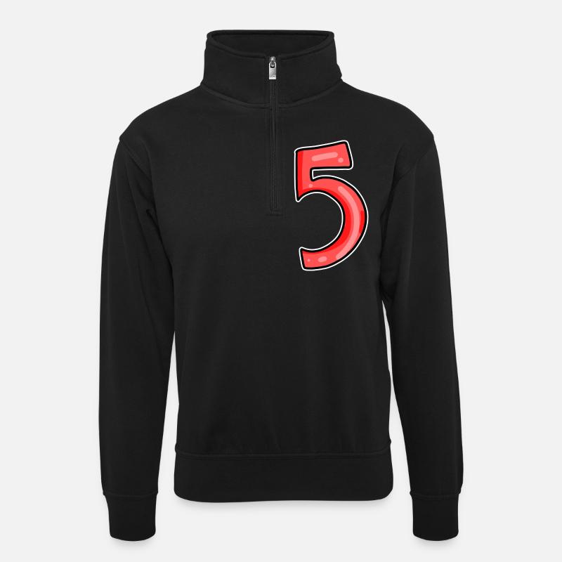 5 rot - Unisex Pullover mit Zip-Kragen - Schwarz