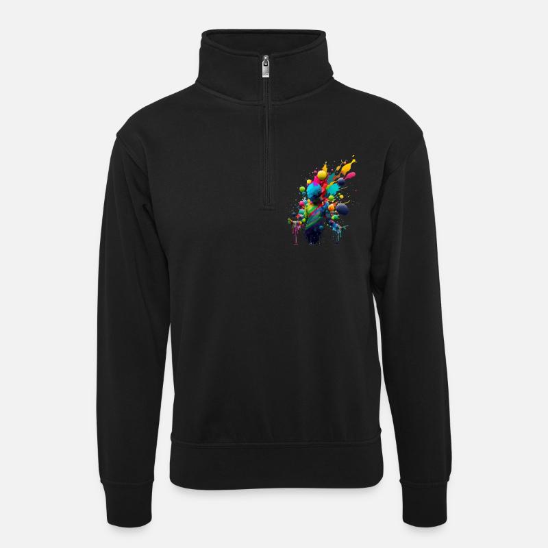Explosion de couleurs - Sweat col montant zippé unisexe - noir