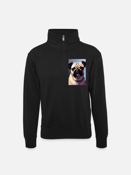 Pug Dog - Unisex sweater with zip collar - black