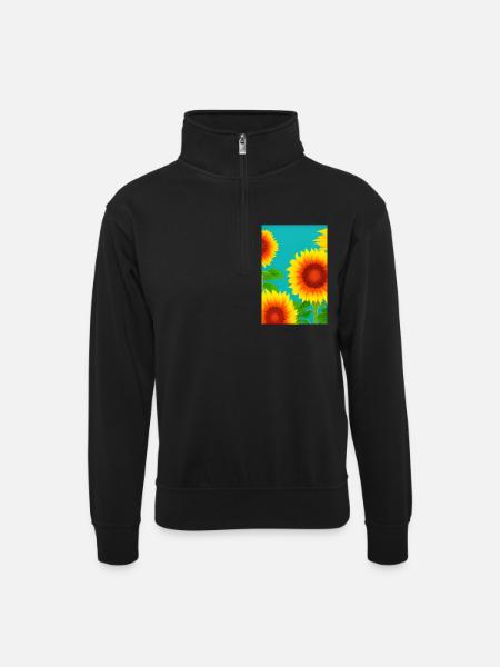 Sunflowers - Unisex sweater with zip collar - black