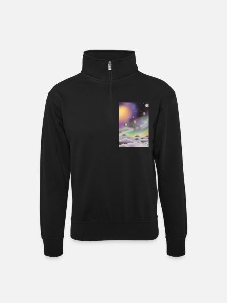 Space and planets - Unisex sweater with zip collar - black