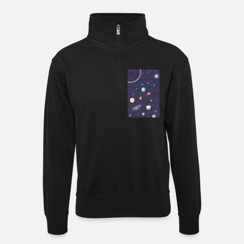 Space and planets - Unisex sweater with zip collar - black