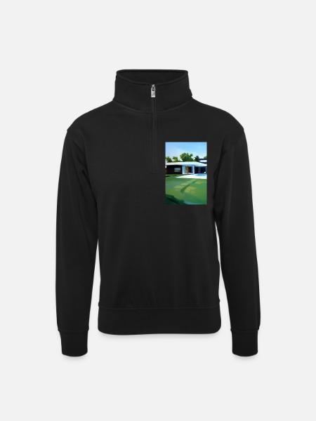 White villa with pool - Unisex sweater with zip collar - black