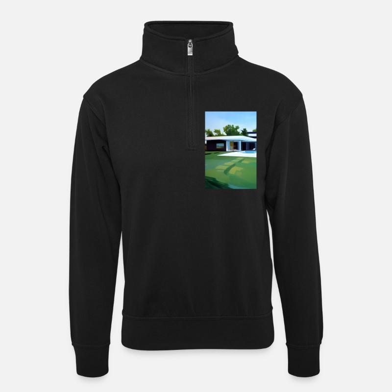 Weiße Villa mit Pool - Unisex Pullover mit Zip-Kragen - Schwarz