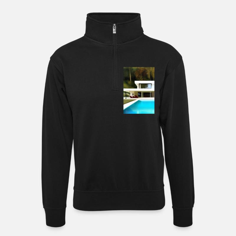 White villa with pool - Unisex sweater with zip collar - black
