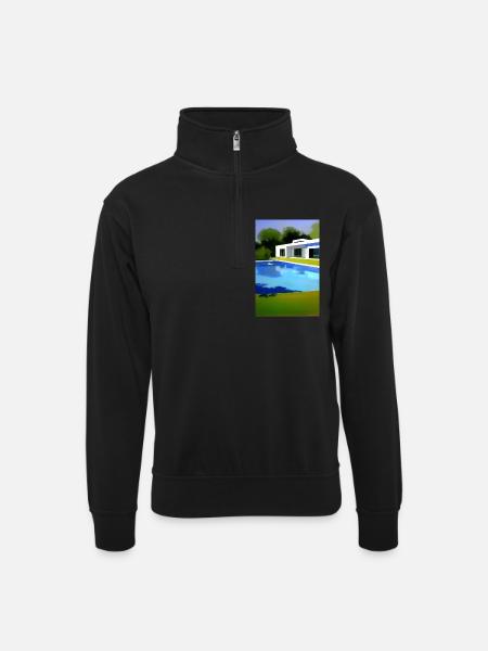 White villa with pool - Unisex sweater with zip collar - black