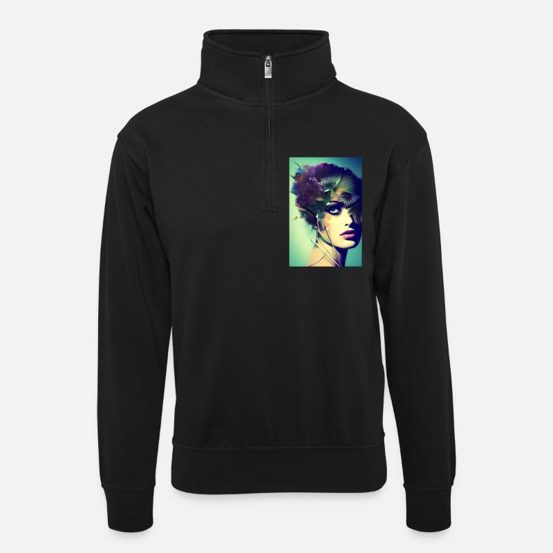 Abstrakte Gesichts Kunst - Unisex Pullover mit Zip-Kragen - Schwarz