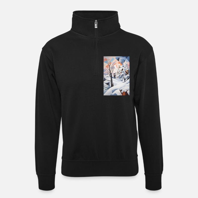 paysage enneigé dans un style géométrique - Sweat col montant zippé unisexe - noir
