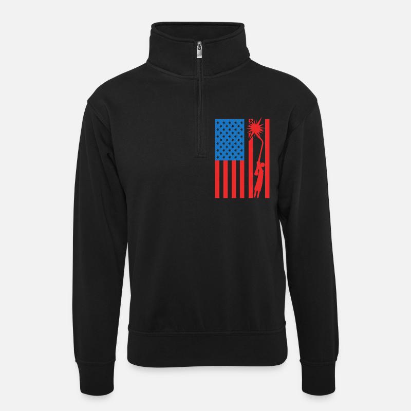 USA Schweißer - Unisex Pullover mit Zip-Kragen - Schwarz