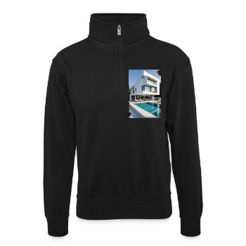 White villa with pool - Unisex sweater with zip collar - black - Front