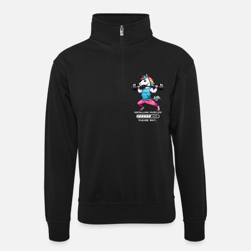 Licorne bodybuilder - Sweat col montant zippé unisexe - noir