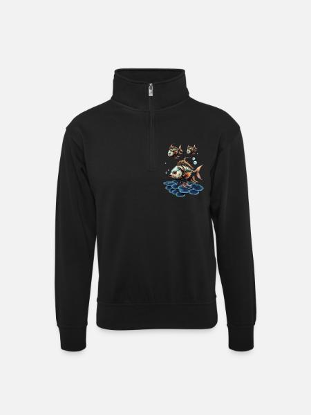 Awesome fantasy steampunk fish. - Unisex sweater with zip collar - black