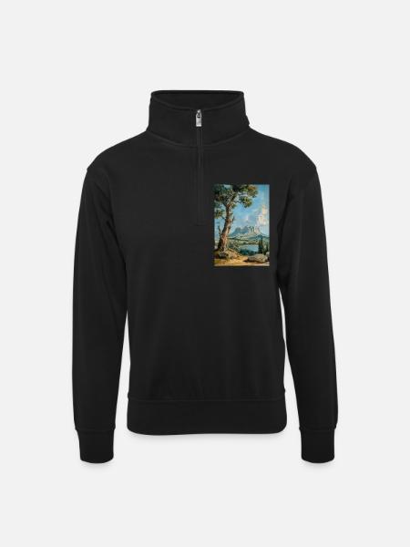 Nature Landscape Illustration Poster - Unisex sweater with zip collar - black