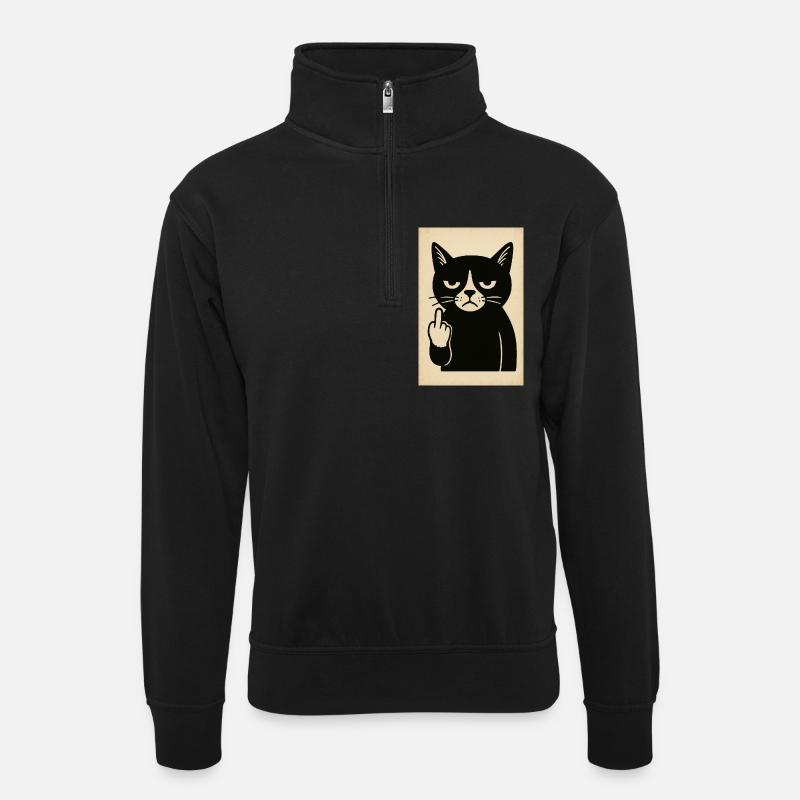Grumpy Kitten - Unisex sweater with zip collar - black