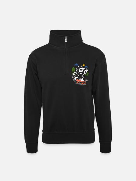 Ribbo on the skateboard - Unisex sweater with zip collar - black