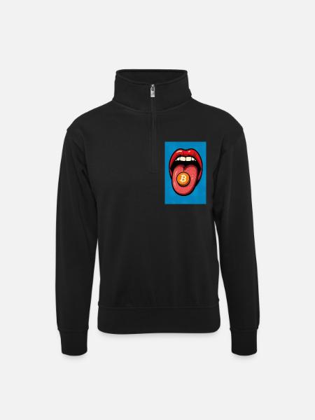 Pop Art Bitcoin Motiv - Unisex Pullover mit Zip-Kragen - Schwarz