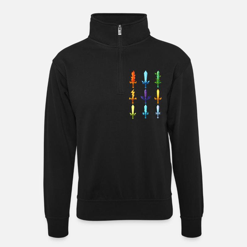 Bunte Fantasy Schwerter Design - Unisex Pullover mit Zip-Kragen - Schwarz