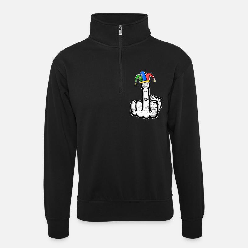 Mittelfinger Stingerfinger Karneval - Unisex Pullover mit Zip-Kragen - Schwarz