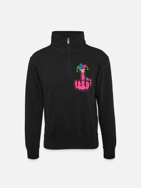 Mittelfinger Stingerfinger Karneval - Unisex Pullover mit Zip-Kragen - Schwarz