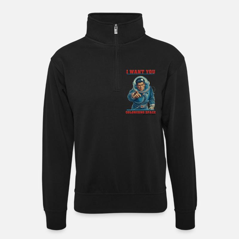 Retro Astronaut Space Colonization - Unisex sweater with zip collar - black