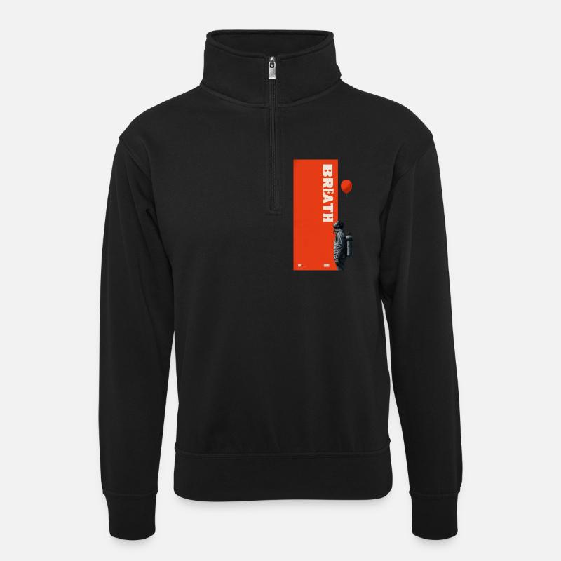 Breath natur - Unisex Pullover mit Zip-Kragen - Schwarz