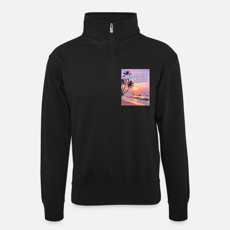 Summer Vibes Retro Sunset Beach - Unisex sweater with zip collar - black