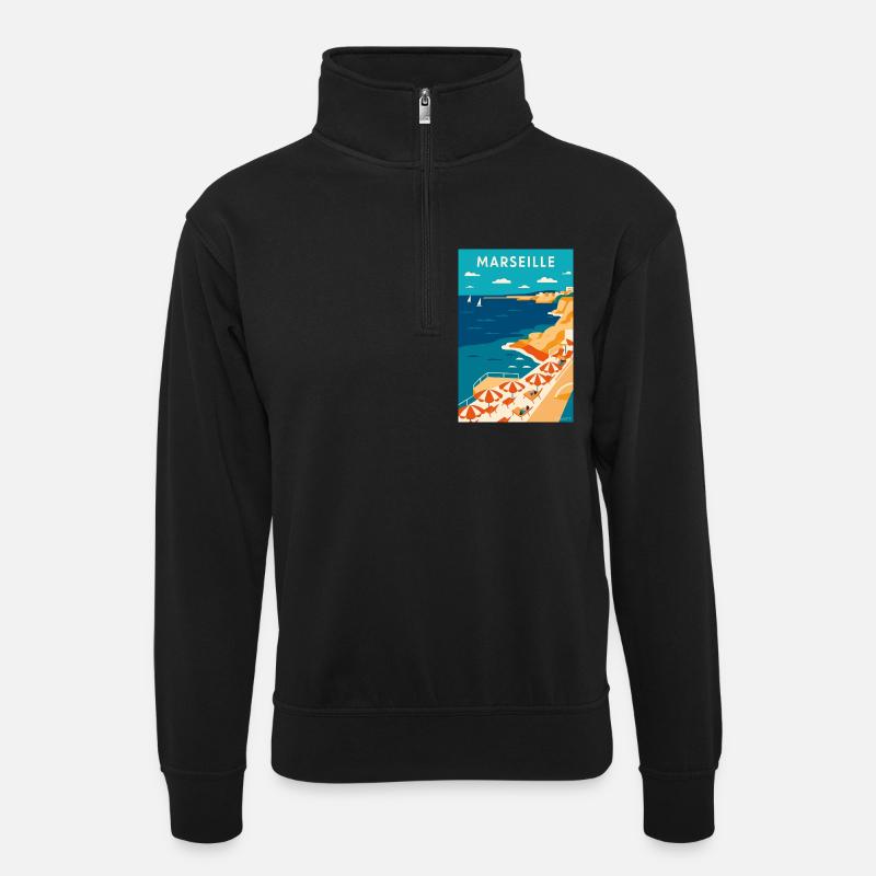 Marseille Côte Azur Plage - Sweat col montant zippé unisexe - noir