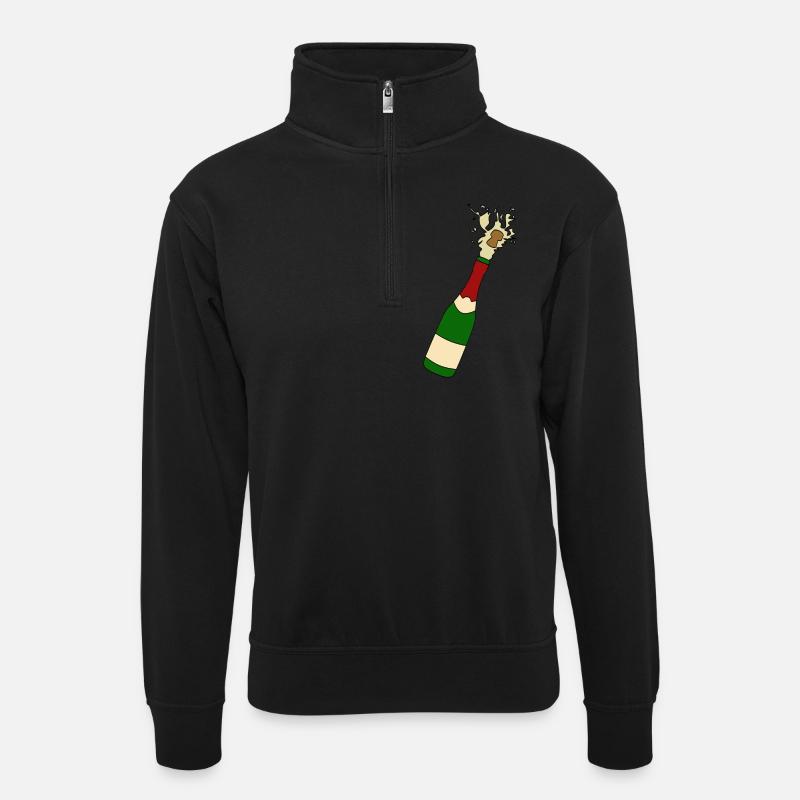 Sektflasche - Unisex Pullover mit Zip-Kragen - Schwarz